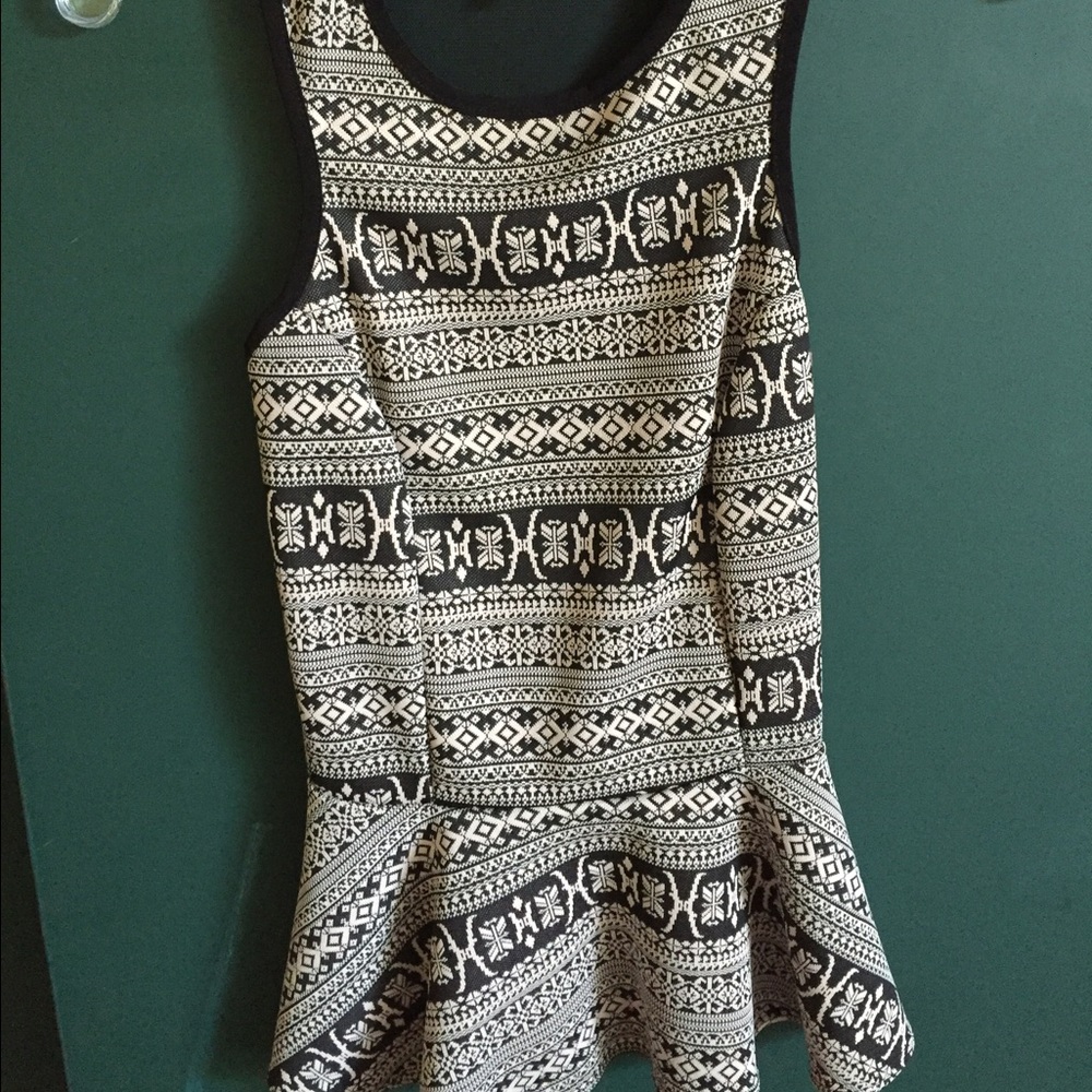 Black and White Pattern Peplum Tank Top